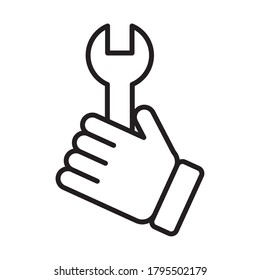 hand with wrench key tool line style icon vector illustration design