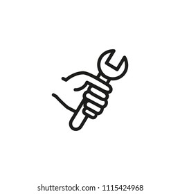 Hand with wrench line icon. Spanner, employee, tool. Maintenance concept. Vector illustration can be used for topics like service, mechanic, industry