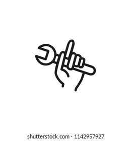Hand with wrench line icon. Spanner, repair, mechanic. Service concept. Vector illustration can be used for topics like job, engineering, plumber