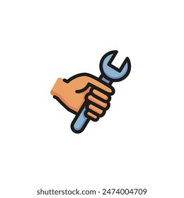 Hand with wrench line icon. Spanner, employee, tool. Maintenance concept. Vector illustration can be used for topics like service, mechanic, industry