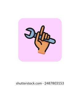 Icono de línea de mano con llave. Llave, reparación, mecánico. Concepto de servicio. La Ilustración vectorial se puede utilizar para temas como trabajo, ingeniería, plomero