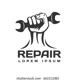 Hand With Wrench Logo. Tools Icon. Car Repair Service Logo. Repair Logo.