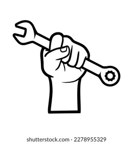 Hand And Wrench Outline Icon Vector Illustration