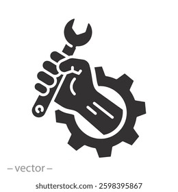 hand with wrench, repair service, maintenance icon, support logo, flat vector illustration
