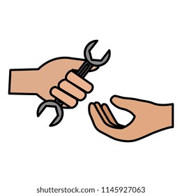 hand with wrench tool