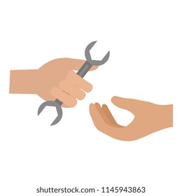 hand with wrench tool