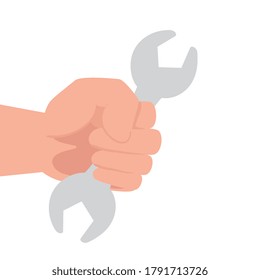 mano con la construcción de herramientas de llave, en el diseño de ilustraciones de vector de fondo blanco