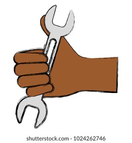 hand with wrench tool isolated icon