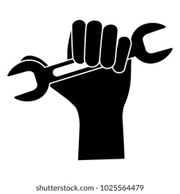 hand with wrench tool isolated icon