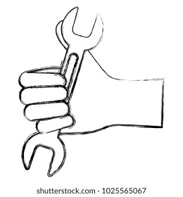 hand with wrench tool isolated icon