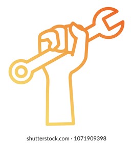 hand with wrench tool isolated icon