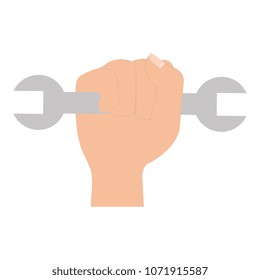 hand with wrench tool isolated icon