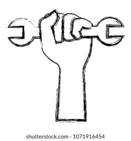 hand with wrench tool isolated icon