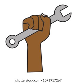 hand with wrench tool isolated icon