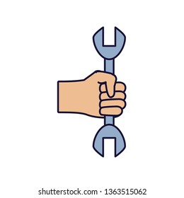 hand with wrench tool isolated icon