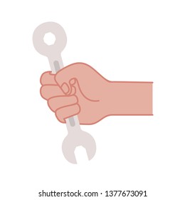 hand with wrench tool isolated icon