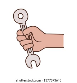 hand with wrench tool isolated icon