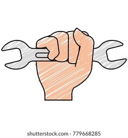 hand with wrench tool isolated icon