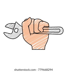 hand with wrench tool isolated icon