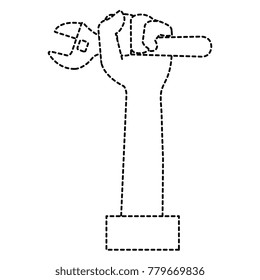 hand with wrench tool isolated icon