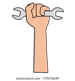 hand with wrench tool isolated icon