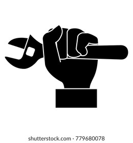 hand with wrench tool isolated icon