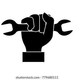 hand with wrench tool isolated icon