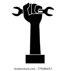 hand with wrench tool isolated icon