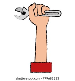 hand with wrench tool isolated icon