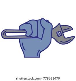 hand with wrench tool isolated icon