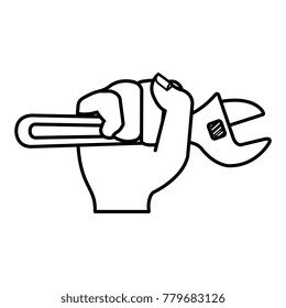 hand with wrench tool isolated icon