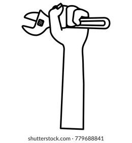 hand with wrench tool isolated icon