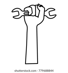 hand with wrench tool isolated icon