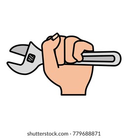 hand with wrench tool isolated icon