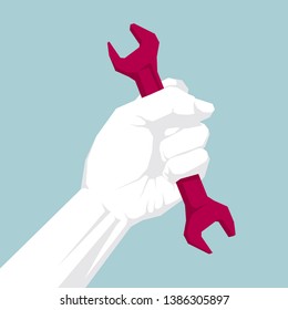 Hand wrench tool. Isolated on blue background.