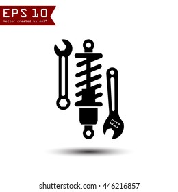 Hand wrench tool or spanner and shock absorber vector illustration on white background