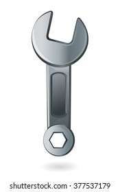 Hand wrench tool or spanner. Vector realistic illustration of a wrench isolated on white background.