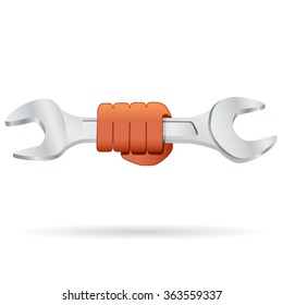 hand with wrench - vector icon