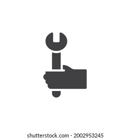 Hand with wrench vector icon. filled flat sign for mobile concept and web design. Hand with spanner glyph icon. Symbol, logo illustration. Vector graphics