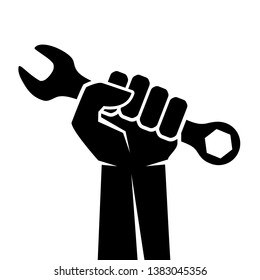 Hand with wrench vector icon isolated on white background