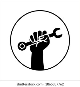 Hand with wrench vector icon isolated on white background. color editable eps 10