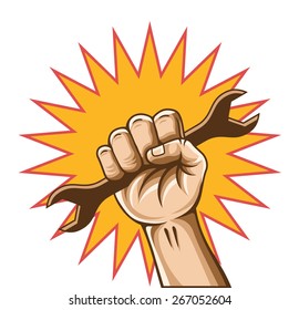 Hand with wrench. Vector illustration
