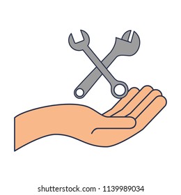 hand with wrenchs keys crossed tools