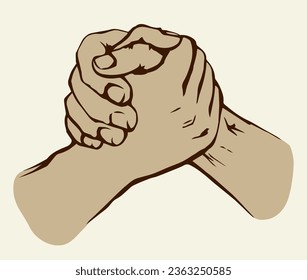 Hand wrestling contest. Vector drawing