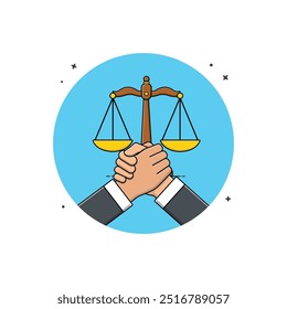 Hand Wrestling and Justice Scale Vector Illustration. Legal Battle Concept Design