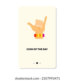 Hand with wristband showing rock and roll isolated on white. Human hand sign cartoon illustration. Communication, language, signals concept. Vector illustration symbol elements for web design