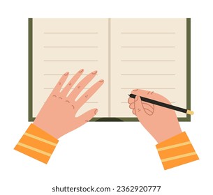 Hand write document paper with pen signature letter writer isolated concept. Vector flat graphic design illustration
