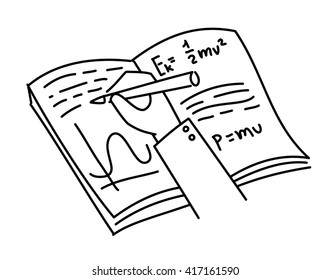 Hand write in notebook. Concept distance education, e-learning, study process