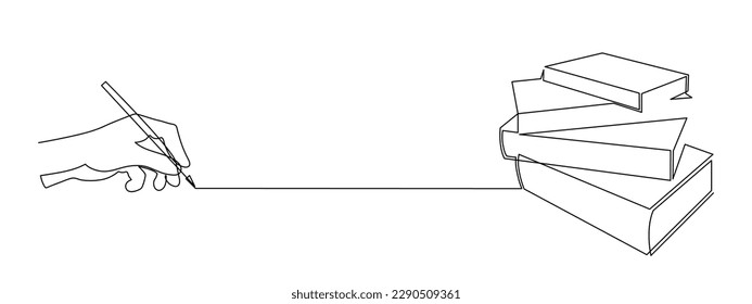 Hand writes book one line art,hand drawn notes in workbook,lesson summary continuous contour.Minimalist design,simple decoration.Book writing concept, template outline.Editable stroke.Isolated.Vector 