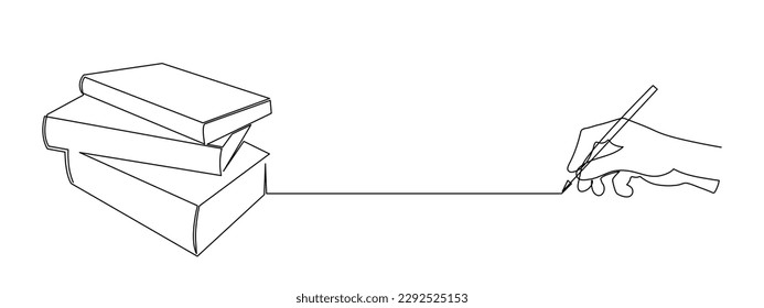 Hand writes book one line art,hand drawn notes in workbook,lesson summary continuous contour.Minimalist design,simple decoration.Book writing concept, template outline.Editable stroke.Isolated.Vector 